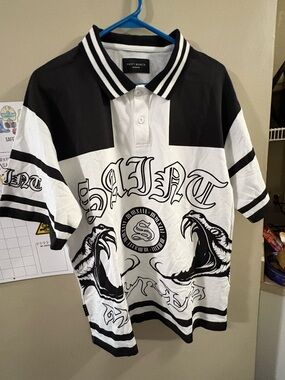 Black & White Graphic Rugby Polo Shirt